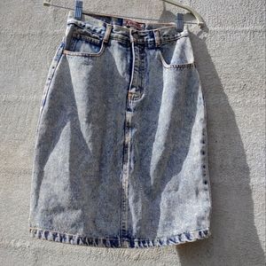 Jordache Vintage Acid Wash Denim Midi Skirt bows on back womens xs